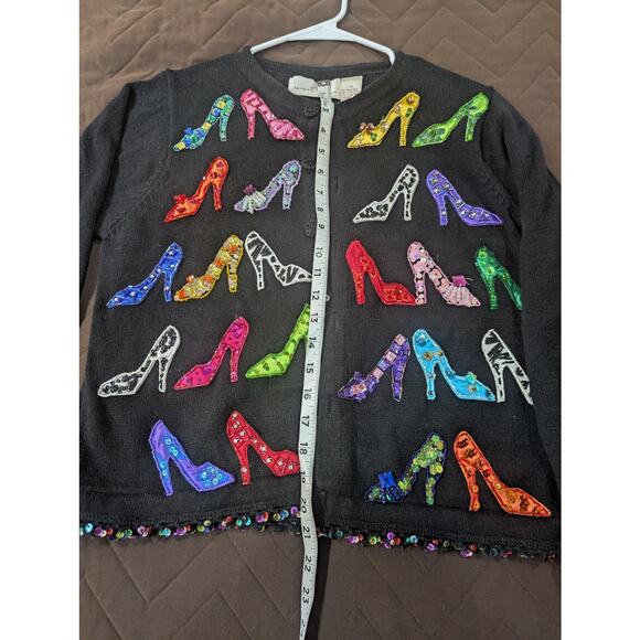 VINTAGE 90s black dressy high heel cardigan w/button front by Jane's Closet, Med - Picture 8 of 8